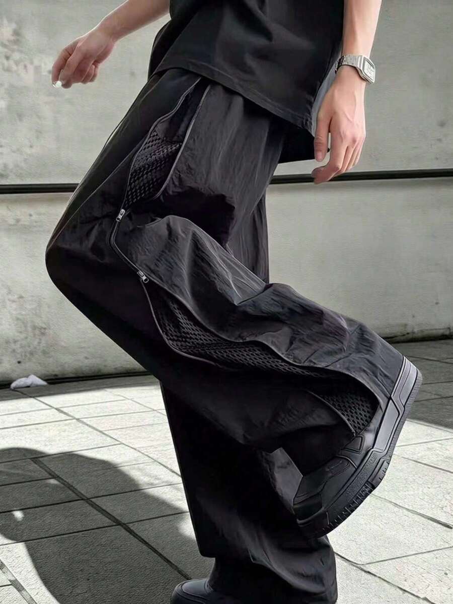 男士春夏季休閒寬鬆直筒運動長褲 時尚休閒長褲 - 黑色 - 查看 1