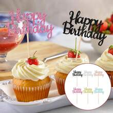 24 Peças Topper de Bolo de Aniversário Feliz com Glitter Brilhante, Toppers de Cupcake Multicoloridos, Decorações de Bolo para Festa de Aniversário, Suprimentos para Sobremesas e Confeitaria - Multicolorido - Visão 5