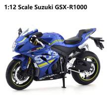 Burago 1:12 Scale Suzuki GSX-R1000 White/Black/Blue Die-Cast Motorcycle Model – Creative Desktop Ornament With Display Stand (Gift) - Multicolor - View 1