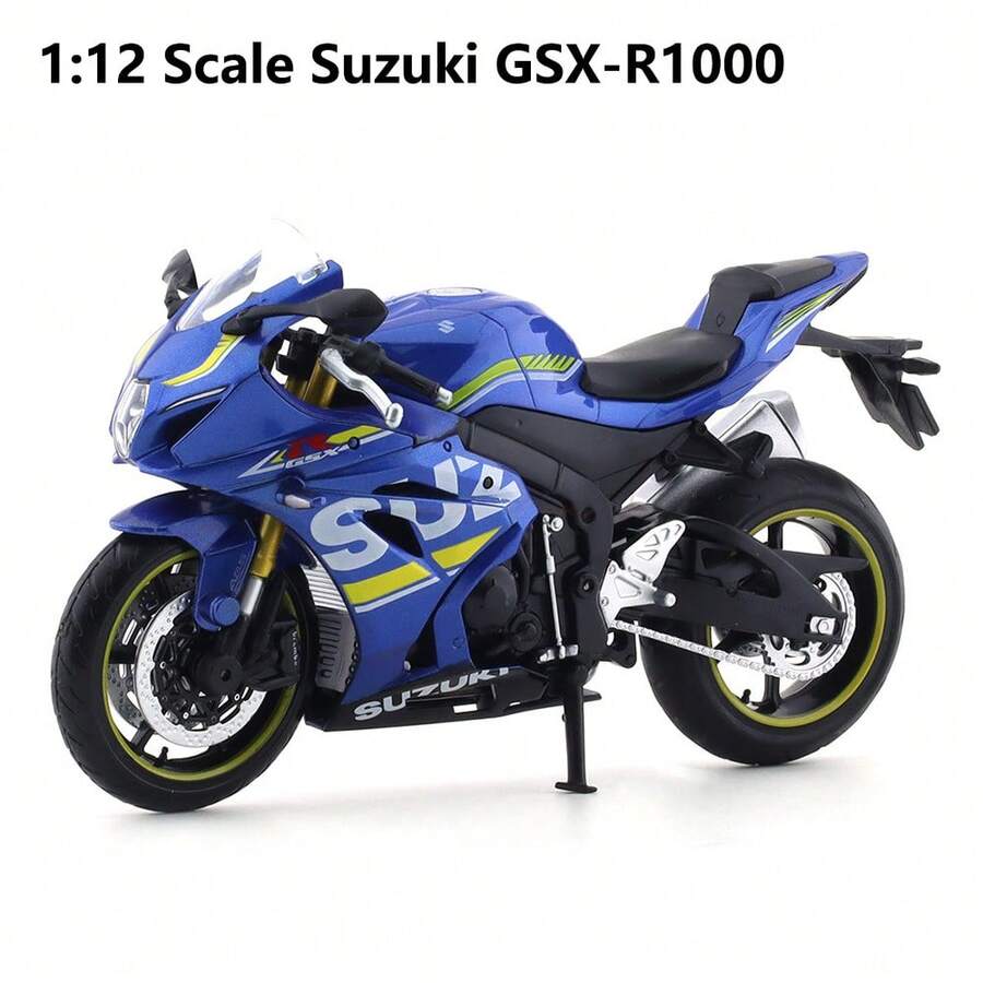 Burago 1:12 Scale Suzuki GSX-R1000 White/Black/Blue Die-Cast Motorcycle Model – Creative Desktop Ornament With Display Stand (Gift) - Multicolor - View 1
