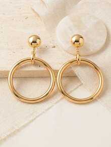1 Pair Exaggerated Metal Geometric Round Large Earrings, Fashionable And Elegant Women's Jewelry, Suitable For Daily Wear, Casual, Vacation, Birthday And Holiday Gift For Women - Yellow Gold - View 4