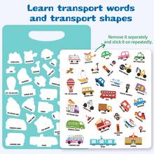 Reusable Jelly Sticker Book With Car, Bus And Other Transportation Themes, Includes 35 Waterproof Transportation Stickers, Early Education Transportation System Cognition For Toddlers - Red and White - View 5