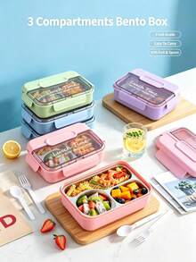 1pc 720ml Adult Lunch Box With Utensils And Leak-Proof Lid, 3-Compartment Divided Lunch Box, 1pc Durable 304 Stainless Steel Leak-Proof Lunch Box With Stainless Steel Utensils, Easy To Clean, 1pc Insulated Food Container, Vacuum Lunch Box - Multicolor - View 3