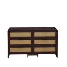 130CM Arc Shaped Corner Rattan Cabinet, 6-Drawers Rattan Storage Cabinet Rattan Drawer, For Living Room Bedroom,And Kitchen, Reddish-Brown, Brown - 棕色 - 查看 8
