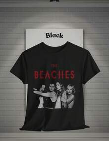 Unisex T-Shirt With Monochromatic Red Text In The Beaches Group Style - Merchandise For Fans Of The Beaches OO5N - 黑色 - 查看 1