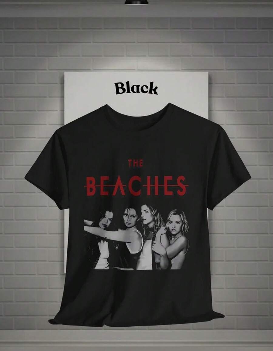 Unisex T-Shirt With Monochromatic Red Text In The Beaches Group Style - Merchandise For Fans Of The Beaches OO5N - 黑色 - 查看 1