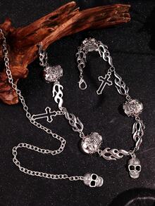 1pc Punk Hip-Hop Unique Luxury Versatile Cross & Skull Waist Chain, Women's Vacation Casual Jewelry - Multicolor - View 4