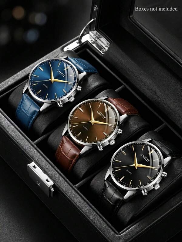 3PCS Men's Luxury Wristwatch Business Fashion Minimalist Round Dial Mixed Markings Quartz Watch Suitable For Daily Wear, Holiday Parties, Gatherings, Valentine's Day, Business Occasions, Weddings, Anniversaries, Christmas And Other Occasions To Wear Or As The Best Holiday Gift For Family And Friends, Gift For Boyfriend