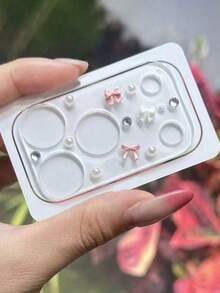 Phone Lens Protector Film With Bowknot, Beaded And Rhinestone Decor - Pink - View 3