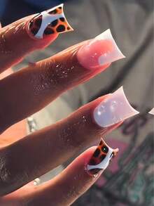 10pcs Duck Mouth Style Handmade Press-On Nails, Autumn/Winter Vintage Tortoiseshell Cream White Nude Pink Patchwork Manicure, European Hot Girl Style 3D Pearl Decor Detachable Fake Nails, No Baking Required Reusable Nail Stickers, Suitable For Girls' Autumn Outfits And Date Night Aesthetic Manicure - Coffee Brown - View 7