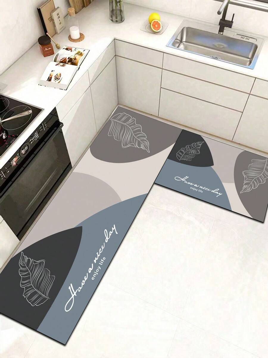 1 Pc Leaf Pattern Kitchen Mat, 3.5 Mm Soft Rubber That Absorbs Water And Is Easy To Clean. Suitable For Corridors, Bathrooms, Living Rooms, Outdoor Door Mats, And Toilets. Useable Throughout The Year And For Various Holidays. - Multicolor - View 1