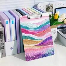 1pc 2D/Flat Colorful Printed Acrylic Clipboard - Pink Flowing Design, Writing And Drawing Pad Creative Clip Board, Multi-Functional Portable Loose-Leaf Binder, Hanging Metal Clip, Suitable For Office, School, Home Meetings, Ideal Gift For Teachers And Students - Multicolor - View 4