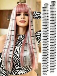 4pcs Leopard Print & Striped Hair Extensions, 20 Inch Colorful Long Straight Clip-In Hair, Suitable For Women's Daily Wear, Party, Halloween And Other Holidays - Multicolor - View 10