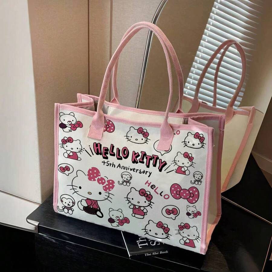 Tas Tangan Sanrio Hello Kitty, Kapasitas Besar, Desain Resleting, Ringan & Modis, Cocok Untuk Wanita - MultiWarna - View 1