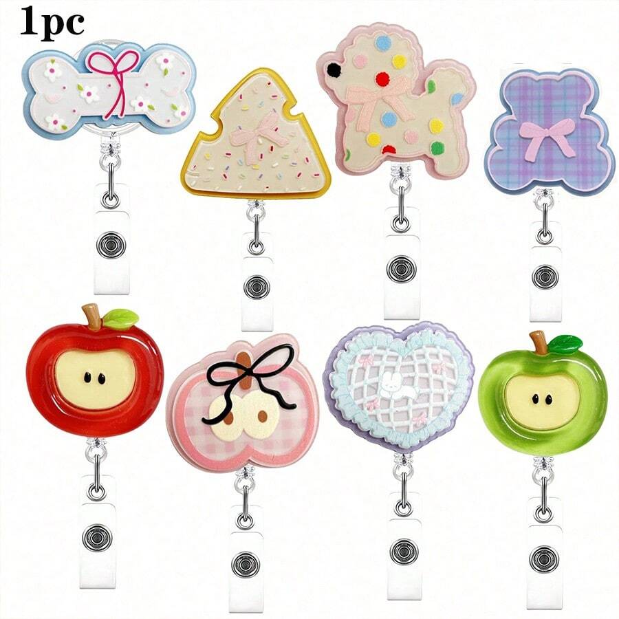 1pc Cute Fruit Cartoon Retractable Layered Acrylic Easy-Pull Badge Clip, Fun For Doctors And Nurses - Multicolor - View 1