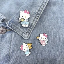 SANRIO 1件裝可愛卡通三麗鷗胸針，萬聖節與聖誕節金屬徽章，Hello Kitty胸針，甜美柔美貓咪合金包包配件針 - 彩色 - 查看 4