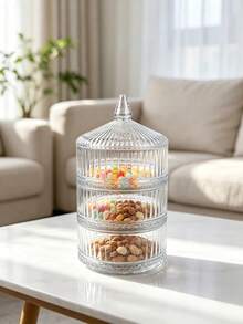 3‑Tier/1-Tier Stackable Glass Candy Jar, Decorative Storage Canister With Lid, Decorative Jar,Kitchen Organizer,Multi‑Layer Divided Snack Container For Sweets Nuts Cookie Home Kitchen Countertop,Two Color Options - Clear - View 9