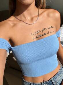 Herbal Juice Semi-Permanent Tattoo Sticker, Minimalist Healing Floral English Letter Pattern, 14 Days No Fading, Music Festival Party Gift, Temporary Tattoo Sticker For Chest, Back, Legs And Body, 1pc/Pack - Blue - View 1