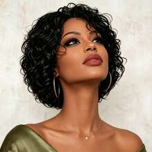 Short -Style Curly Wig, African Curly Bob Wig With Bangs For Women - Multicolor - View 7