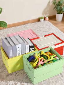 Collapsible Storage Box With Handle, Foldable Plastic Bin For Home Organization And Car Trunk, Space-Saving, Convenient, Easy To Carry. Small Slatted Storage Basket With Lid, Foldable Plastic Slatted Crate, Space-Saving Portable Outdoor Fruit And Vegetable Picnic Basket (Black, Pink, Small), Suitable For Home Kitchen, Office, Bathroom, Bedroom, Pantry. - Multicolor - View 2