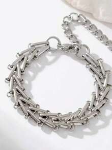 RAYQUEEN 1pc Premium Stainless Steel Unique Design Geometric Chain Bracelet Jewelry For Women, Suitable For Daily Wear And Gift - Bracelet - View 3