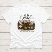 Wander-T-Shirt mit Wanderstiefel- und Wildblumenmuster, Berg- und Camping-Motiv, Unisex-Outdoor-Oberteil mit Rundhalsausschnitt, Geschenkidee für Naturliebhaber, Lieferung vor Ort. - Weiss - Übersicht 11