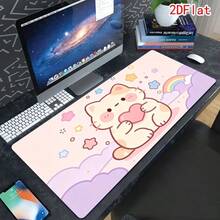1 pieza Alfombrilla para ratón (Fondo rosa con patrón de gato de dibujos animados sosteniendo un corazón) – Alfombrilla de escritorio de goma extra grande y antideslizante, accesorio rectangular multifuncional para teclado de juegos/oficina, regalo festivo - Tapete para ratón - Ver 8
