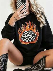 Checkered Flame Lips Shirt Western Graphic Tee Oversized Country Concert Tshirt  Western Clothes Retro Country Tee  Funny Graphic Tshirts - 黑色1 - 查看 2