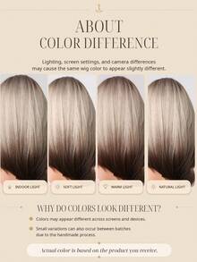 16 Inch Synthetic Hair Straight Gradient Gray-Gold Middle Part Feather Layered Bob Wig, Fashionable Mid-Length, Suitable For Daily Wear, Party, Halloween And Christmas Fashion Accessory - Ombre - View 8