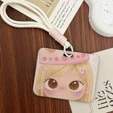 Big‑Eye Cartoon Girl Card Holder With Braided Lanyard, Hard PC Horizontal ID Badge Holder For Student School Bus Card Work Name Tag Back To School Supplies - A - View 10