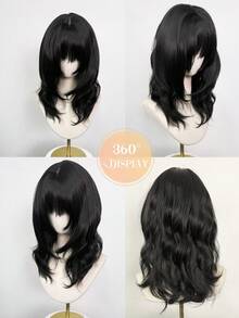 [MONEET SECRET]Cream Black Curly 18 Inch, Air Bang Layered Cut, Korean Ulzzang Japanese Aesthetic, Natural Fluffy Look For Daily Cosplay Party - Multicolor - View 9