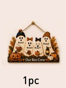 Custom Name Ghost Family Wooden Sign, Spooky Cute Door Hanger, Personalized Halloween Wall Plaque For Entryway Decor, Customized Family Name Sign, Customizable Autumn Home Accent, Front Door Decor, Fall Holiday Gift, Halloween Home Decor, Family - Multicolor - View 13
