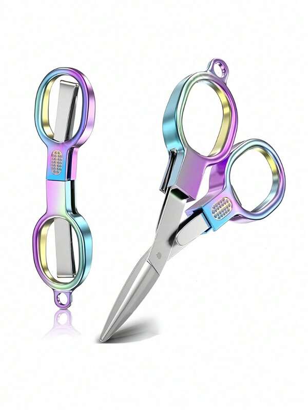 1pc Dual-Ring Vintage Colorful Titanium Folding Scissors, Portable Compact Scissors, Suitable For Carrying, Fishing, Travel, Home, Back To School Season Essential, Craft Scissors