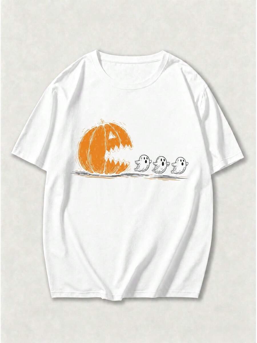 Kürbis-Geist Halloween Grafik-T-Shirt, Niedliches Grusel-T-Shirt für die Saison - Stil1 - Übersicht 1