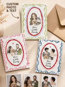 Customized Watercolor Portrait Greeting Card With Envelope Included. You Can Add Your Own Text On The Card. Retro Oval Decorative Border Design. Suitable For Birthdays, Mother's Day, Anniversaries, Thank-You Letters And Holiday Greetings. - Multicolor - View 8