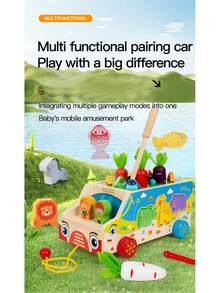 1 Set Baby Wooden Animal Shape Matching Pull Toy Car, Animal Block Puzzle, Storable Pull String Walker, Early Education Educational Toy For Toddlers - Multicolor - View 4