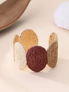 1pc Vintage Round Woven Bracelet, Bohemian Color Block Design, Versatile Bangle Suitable For Beach Vacation, Countryside Outing, Commuting, And Urban Daily Wear - Multicolor - View 5