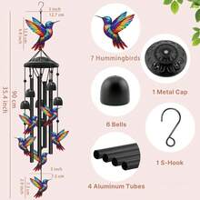 Outdoor Hummingbird Wind Chime, Black Metal Outdoor Wind Chime, Suitable For Women/Men Hummingbird Decor, Garden/Yard Decoration, Gift For Grandmother/Mother's Anniversary/Birthday, Durable Outdoor Wind Chime. Halloween, Christmas Decorative Wind Chime - one-size - View 13