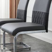 Modern Dining Chairs Set Of 6 Grey - PU Leather And Linen Backrest, High Back Reinforced - Perfect - 灰色 - 查看 6