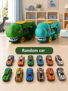 2合1暴龍變形玩具車，恐龍收納與軌道套組，含迷你小車，重力驅動，兒童生日禮物 - 彩色 - 查看 11