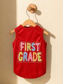 LUCKIE PAL 1pc FIRST GRADE Slogan Print Tank Top, Suitable For Chihuahua Small Dogs, Physical Flea Protection, Pet Dog Clothing, Fashionable Vest For Cats And Dogs, Indoor And Outdoor Use - Multicolor - View 1