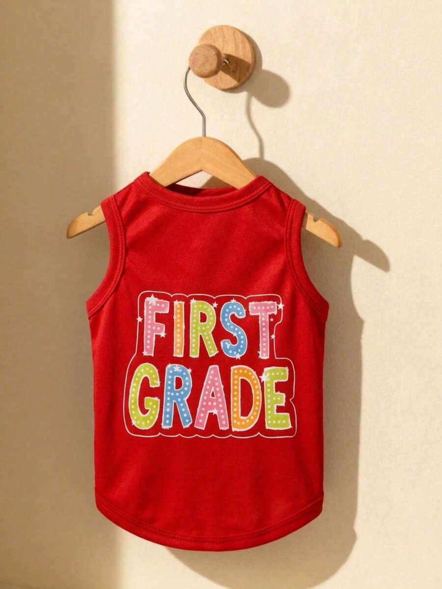 LUCKIE PAL 1pc FIRST GRADE Slogan Print Tank Top, Suitable For Chihuahua Small Dogs, Physical Flea Protection, Pet Dog Clothing, Fashionable Vest For Cats And Dogs, Indoor And Outdoor Use - Multicolor - View 1