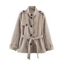 HZXVIC Women's New Autumn High-End Stand Collar Slim Fit Casual Single-Breasted Waist Tie Mid-Length Wool Coat - Khaki - View 4