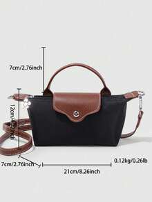 Dedoo Bolso de mano mini de nylon con bloques de color, estilo clásico de moda primavera/verano, bolso bandolera/de hombro minimalista y versátil con diseño de concha - Negro - Ver 12