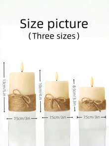 3pcs/Set Flameless LED Candles With Hemp Rope, Ivory Vintage Linen Tie Design, Realistic Flickering Flame, Remote Control And Timer Function, Battery Operated, Suitable For Bedroom, Wedding, Proposal, Christmas, Halloween And Company Party, Holiday Party - White - View 5