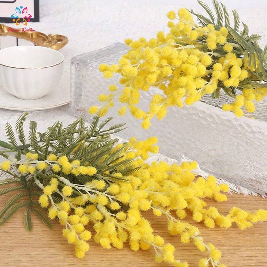 5 Bunches Of High-Quality Artificial Mimosa (Mimosa/Wattle) - Romantic Holiday Style, Ideal For Wedding Decor, Home Decor, And Various Special Occasions