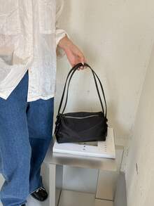 Minimalist Lightweight Pillow Bag, Short-Trip Storage Bag, Versatile Shoulder Crossbody Tote Bag - Black - View 6