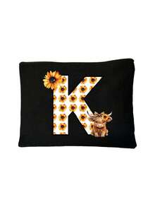 Cute Highland Cow Sunflower Letter Print Multifunctional Cosmetic Bag, Reusable, Storage Bag, Featuring Patterned Print Design, Lightweight Cosmetic And Toiletry Storage Bag, Medical Tool Kit, Zippered Makeup Bag, Lightweight Coin Purse, Toiletry Bag, Storage Bag, Travel Accessory, Shopping Essential - Multicolor - View 15