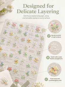 1 Set Decorative Stickers, Phone Stickers, Stickers For Laptop, Elegant Floral Bouquet Printed Aesthetic Decals Comes With Tweezers For Laptop Camera Earphone Case Decoration - Dopamine Floral - View 1