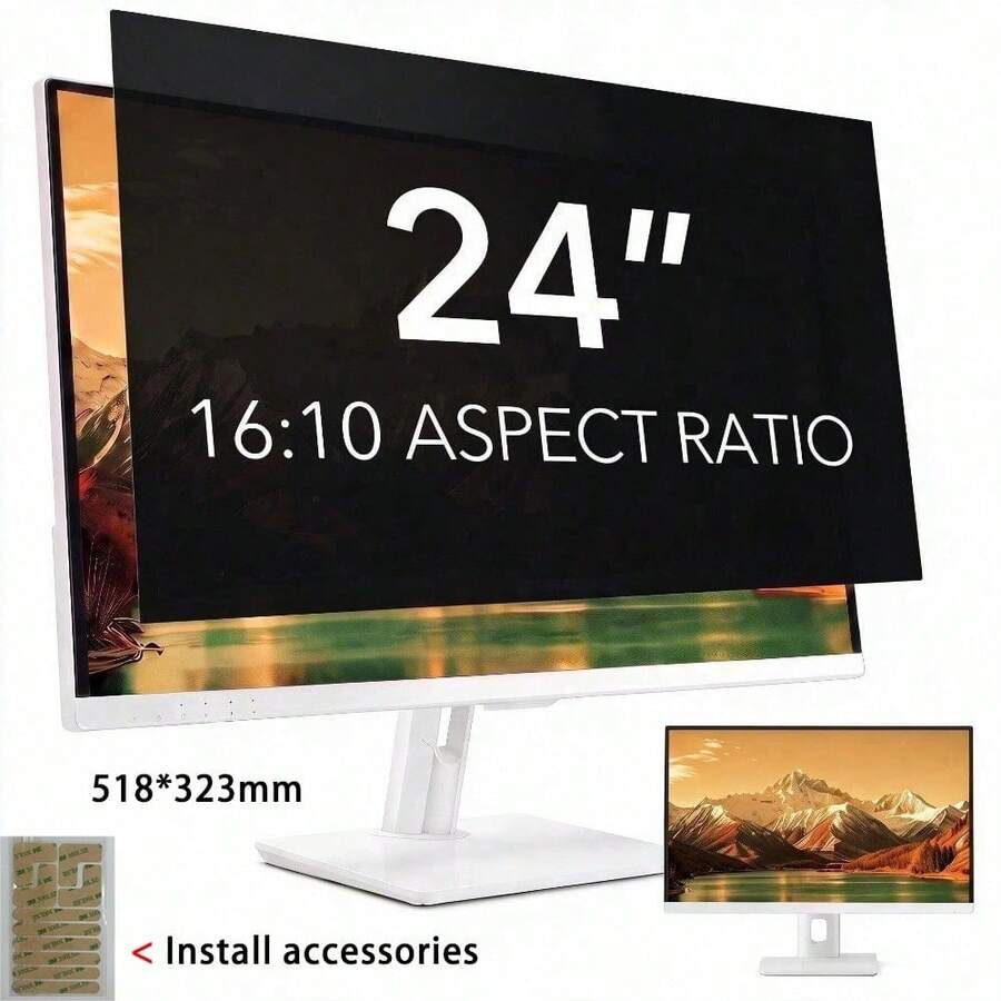 Privacy Screen For Computer Monitor Film 24-Inch 16:10 Aspect Ratio Width 518mm, Height 323mm ; Anti Spy/Bule Light/Glare And Eye Protection, 2 Install Ways Removable For Office, Airport, Cafe And Other Public Area; Diagonal 24 Inches - View 1